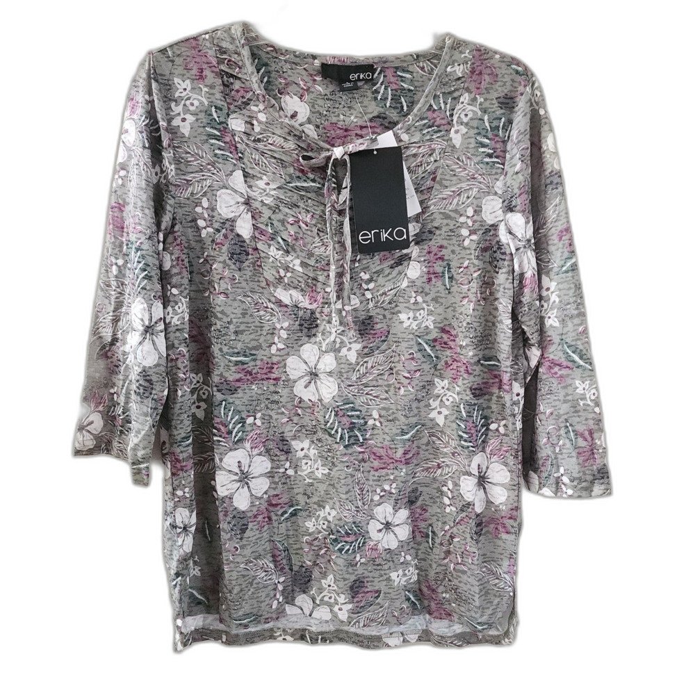 Erika three-quarter sleeve notch-neck tunic with a floral print NWT